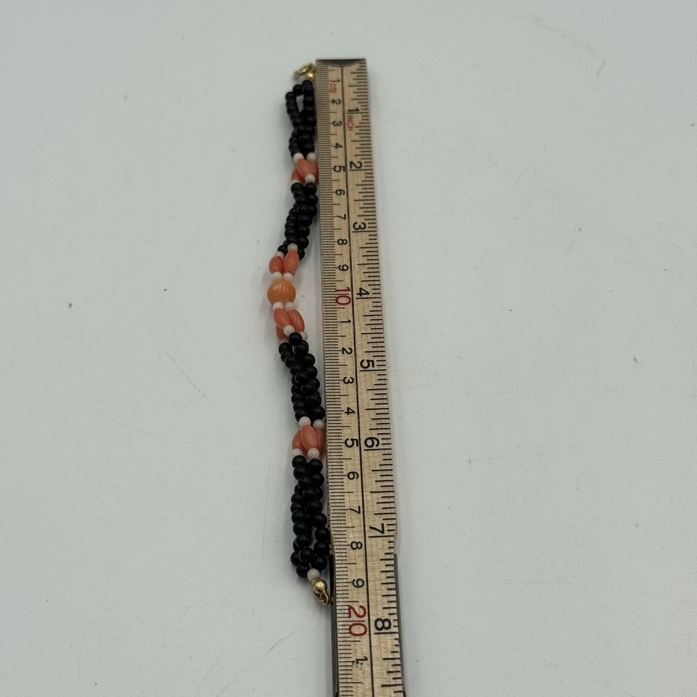 Vintage Black Onyx & Angel Skin Coral 3 Strands Twisted Bead Bracelet 7.5"